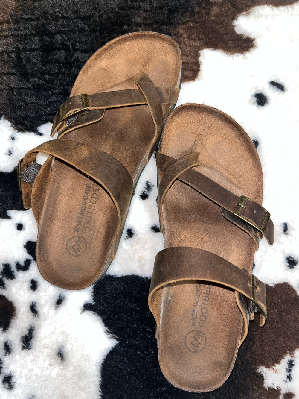White Mountain Brown Adjustable Buckle Footbed Sandals